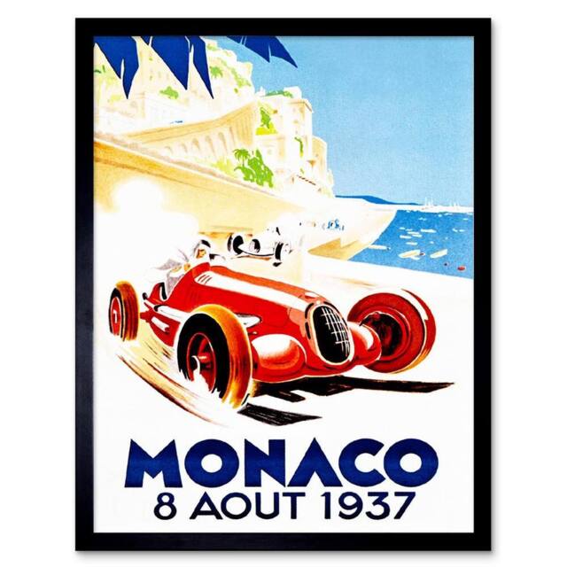 "Wee Blue Coo Advert Racing Car Monaco 1937 Grand Prix 12x16"" Framed Wall Art Print in Red - Size: W12"" x H16""" - image 1