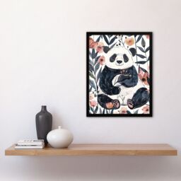 Artery8 Cute Panda Bear in Flower Garden Bright Simple Framed Wall Art in Pink - Size: A4 - thumbnail 4
