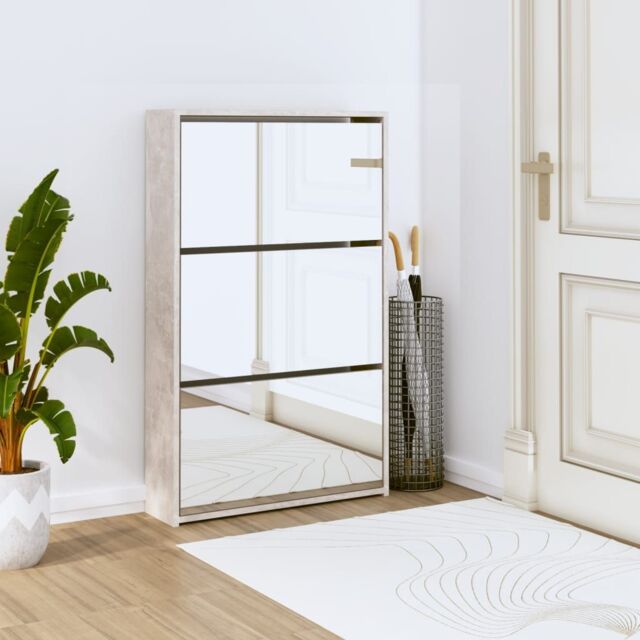 Berkfield Home Shoe Cabinet with Mirror 3-Layer Concrete Grey 63x17x102.5 cm - image 1