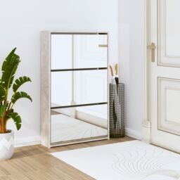 Berkfield Home Shoe Cabinet with Mirror 3-Layer Concrete Grey 63x17x102.5 cm