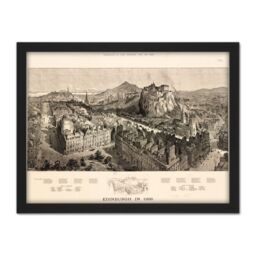 "Artery8 Wall Art Print Brewer 1886 Pictorial Map Edinburgh Bird's Eye Large Framed Wall Décor Art in Brown - Size: W18"" x H24""" - thumbnail 1
