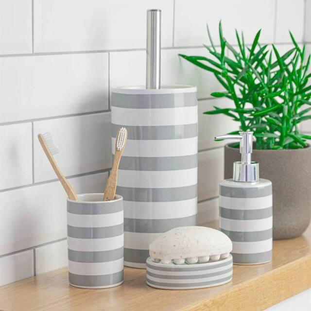 FLAVORA Ceramic Soap Dish - Grey Stripe - image 1