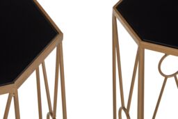 Orsina Trento Set of 2 Black Glass End Tables, Copper Finish Metal Frame Side Tables for Living Room in Gold - thumbnail 5