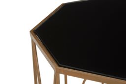 Orsina Trento Set of 2 Black Glass End Tables, Copper Finish Metal Frame Side Tables for Living Room in Gold - thumbnail 3