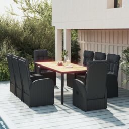 Berkfield Home 9 Piece Garden Dining Set Black Poly Rattan&Solid Wood Acacia - thumbnail 1