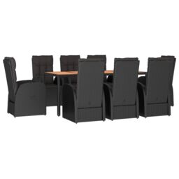 Berkfield Home 9 Piece Garden Dining Set Black Poly Rattan&Solid Wood Acacia - thumbnail 3