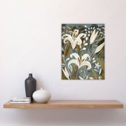 "Artery8 White Lilies Flower Blooms Floral Artwork Wall Art Print in Grey - Size: W12"" x H16""" - thumbnail 4