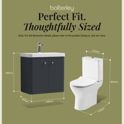 Balterley Wall Hung 2 Door Bathroom Vanity Unit, Tap & Toilet Pack, Grey, 579mm in Grey - thumbnail 5