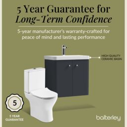 Balterley Wall Hung 2 Door Bathroom Vanity Unit, Tap & Toilet Pack, Grey, 579mm in Grey - thumbnail 7