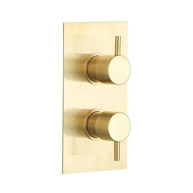 Bathroom Kingdom Menai Brushed Brass Round Thermostatic Shower Valve - 2 Outlet in Gold - image 1