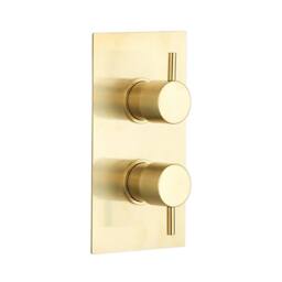 Bathroom Kingdom Menai Brushed Brass Round Thermostatic Shower Valve - 2 Outlet in Gold