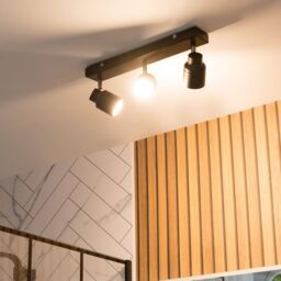 ValueLights Benton Adjustable Spotlight IP44 Rated Bathroom 3 Bar Ceiling Light in Black - thumbnail 2
