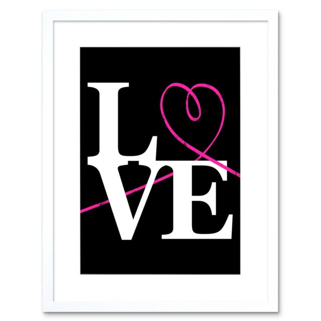 "Artery8 Wall Art Print Love Neon Paint Artwork Framed 9X7 Inch in White - Size: W7"" x H9""" - image 1