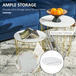 HOMCOM Set of 2 Nesting End Tables Side Tables with Steel Frame in White - thumbnail 4