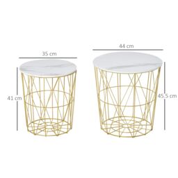 HOMCOM Set of 2 Nesting End Tables Side Tables with Steel Frame in White - thumbnail 3