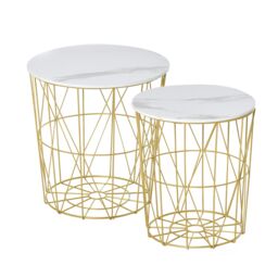 HOMCOM Set of 2 Nesting End Tables Side Tables with Steel Frame in White - thumbnail 2