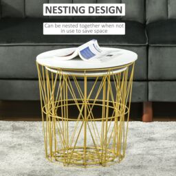 HOMCOM Set of 2 Nesting End Tables Side Tables with Steel Frame in White - thumbnail 6