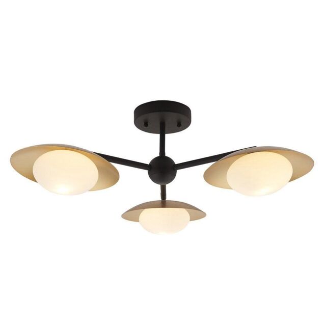 Netlighting 'TIVOLI' Dimmable Stylish Indoor 3 Light Glass Semi Flush Ceiling Lamp in Gold - image 1