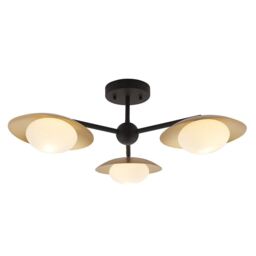 Netlighting 'TIVOLI' Dimmable Stylish Indoor 3 Light Glass Semi Flush Ceiling Lamp in Gold