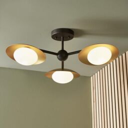 Netlighting 'TIVOLI' Dimmable Stylish Indoor 3 Light Glass Semi Flush Ceiling Lamp in Gold - thumbnail 2