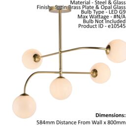 Loops Semi Flush Ceiling Light Satin Brass Plate & Opal Glass 5 x 3W LED G9 in Clear - thumbnail 2