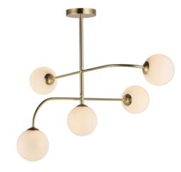 Loops Semi Flush Ceiling Light Satin Brass Plate & Opal Glass 5 x 3W LED G9 in Clear