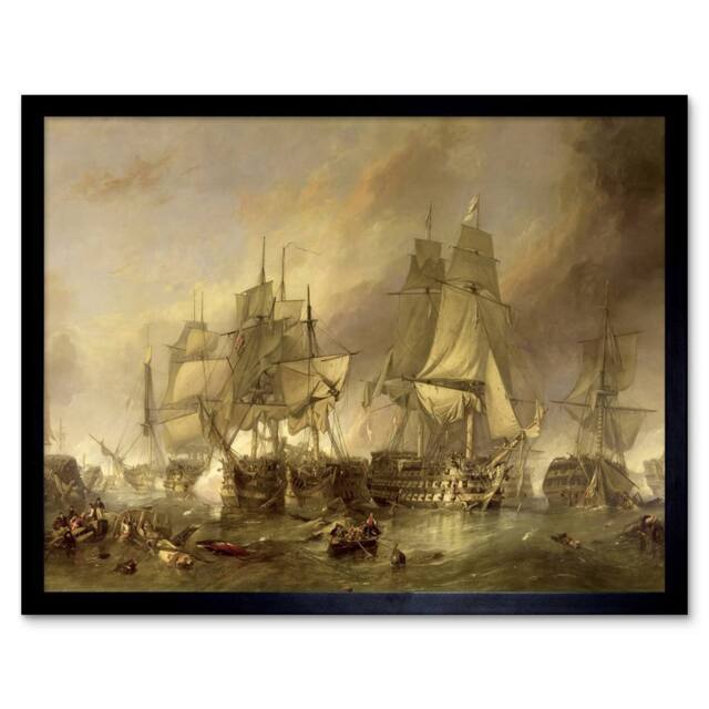 "Artery8 Stanfield The Battle Of Trafalgar Painting 12x16"" Framed Art Print in Brown - Size: W12"" x H16""" - image 1