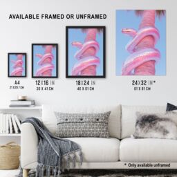 "Artery8 Shiny Chrome Pink Snake Wrapped On Palm Tree Bark Framed Art Print - Size: W12"" x H16""" - thumbnail 3