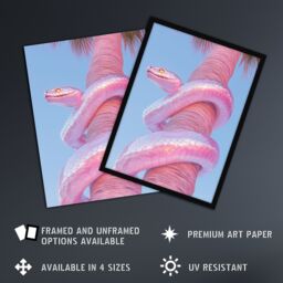 "Artery8 Shiny Chrome Pink Snake Wrapped On Palm Tree Bark Framed Art Print - Size: W12"" x H16""" - thumbnail 2