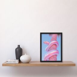 "Artery8 Shiny Chrome Pink Snake Wrapped On Palm Tree Bark Framed Art Print - Size: W12"" x H16""" - thumbnail 4