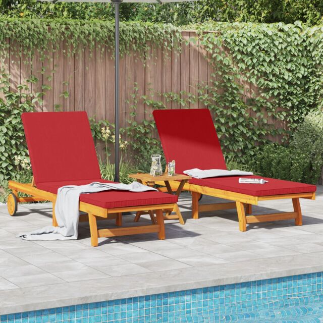 Berkfield Home Sun Loungers 2 pcs with Wheels & Cushion Solid Wood Acacia in Brown