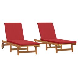 Berkfield Home Sun Loungers 2 pcs with Wheels & Cushion Solid Wood Acacia in Brown - thumbnail 2