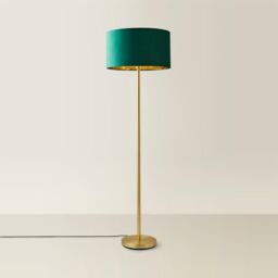 ValueLights Charlie Gold Stem Floor Lamp with Velvet Drum with Gold Inner Shade & LED Bulb in Bottle Green - thumbnail 3
