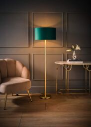ValueLights Charlie Gold Stem Floor Lamp with Velvet Drum with Gold Inner Shade & LED Bulb in Bottle Green - thumbnail 2