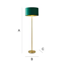 ValueLights Charlie Gold Stem Floor Lamp with Velvet Drum with Gold Inner Shade & LED Bulb in Bottle Green - thumbnail 8