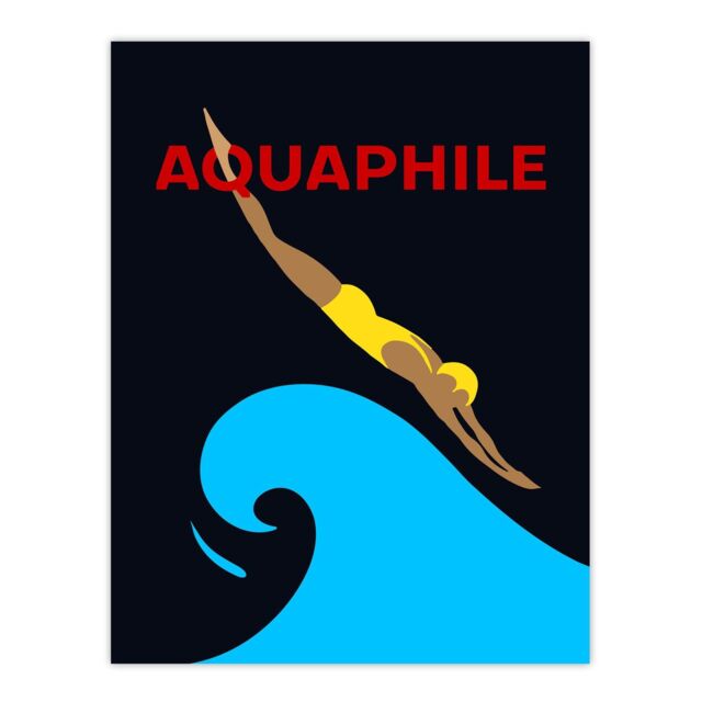 "Wee Blue Coo Wall Art Print Aquaphile Water Lover Swimmer Diver Bold Red Graphic Poster in Black - Size: W24"" x H32""" - image 1