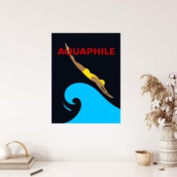 "Wee Blue Coo Wall Art Print Aquaphile Water Lover Swimmer Diver Bold Red Graphic Poster in Black - Size: W24"" x H32""" - thumbnail 4