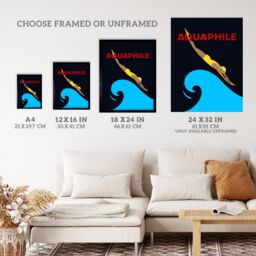 "Wee Blue Coo Wall Art Print Aquaphile Water Lover Swimmer Diver Bold Red Graphic Poster in Black - Size: W24"" x H32""" - thumbnail 3