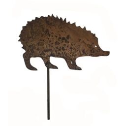 Poppyforge Hedgehog on Stake Bare Metal/Ready to Rust - Steel - W26.7 x H16.5 cm in Brown