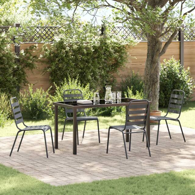 Berkfield Home 5 Piece Garden Dining Set Dark Grey Steel - image 1