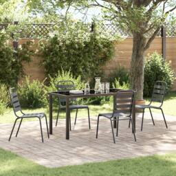 Berkfield Home 5 Piece Garden Dining Set Dark Grey Steel - thumbnail 1