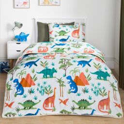 OHS Dino Coverless Duvet Pillowcase 10.5 Tog Quilt Camping Soft Bedding Set in Light Grey - Size: Single