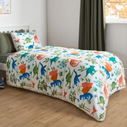 OHS Dino Coverless Duvet Pillowcase 10.5 Tog Quilt Camping Soft Bedding Set in Light Grey - Size: Single - thumbnail 2