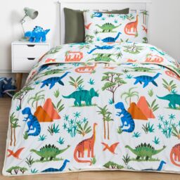 OHS Dino Coverless Duvet Pillowcase 10.5 Tog Quilt Camping Soft Bedding Set in Light Grey - Size: Single - thumbnail 5