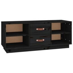 Berkfield Home TV Cabinet Black 100x34x40 cm Solid Wood Pine - Size: 100 x 34 x 40 cm - thumbnail 2