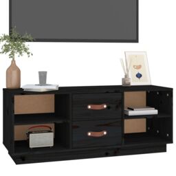 Berkfield Home TV Cabinet Black 100x34x40 cm Solid Wood Pine - Size: 100 x 34 x 40 cm - thumbnail 4