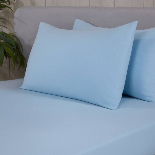 Smart Living Brushed Cotton Bed Linen Fitted Bedsheet or Pillowcase Pair Non Iron in Blue - Size: Standard Pillow Case - image 1