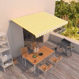 Berkfield Home Manual Retractable Awning 400x350 cm Yellow & White - thumbnail 2