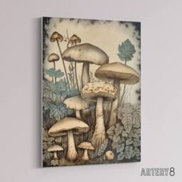 "Artery8 Mushroom Fungi Watercolour Vintage Canvas Wall Art Print - Size: W24"" x H32""" - thumbnail 2