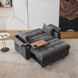 BTM 2-Seater Click Clack Sofa Bed with Cup Holders & USB Ports in Grey - thumbnail 5